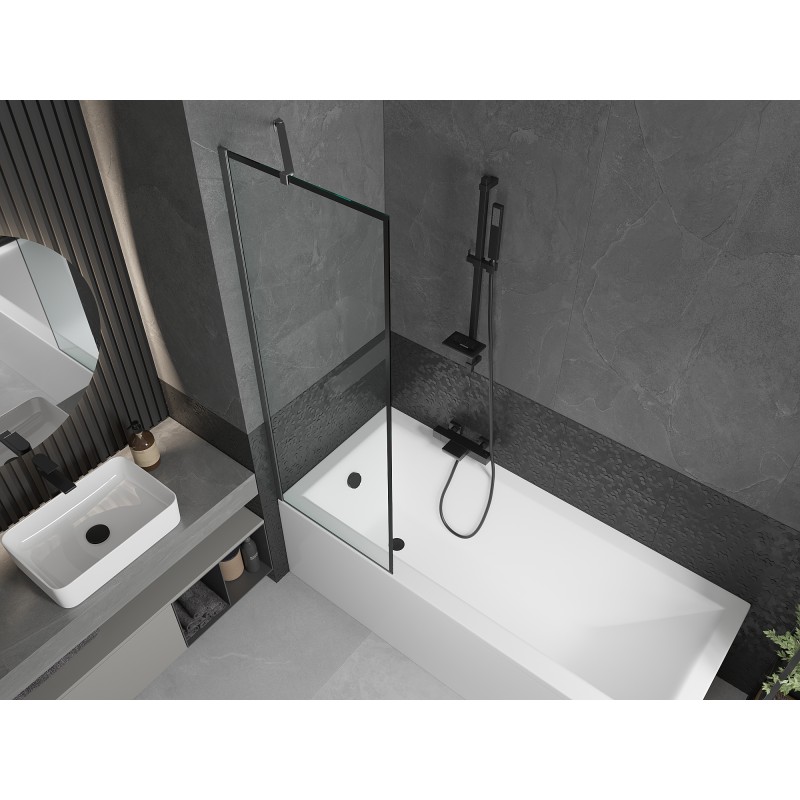 Mexen Next paravent de baignoire à 1 volet 60 x 150 cm, cadre noir, gris canon brossé - 895-060-000-00-70-66