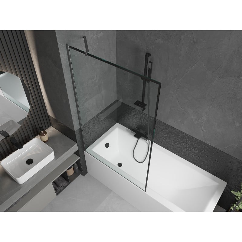 Mexen Next paroi de baignoire à 1 volet 100 x 150 cm, cadre noir, gris canon brossé - 895-100-000-00-70-66