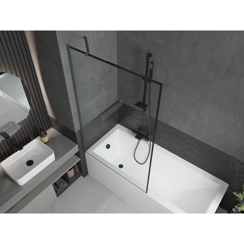Mexen Next paroi de baignoire 1 volet 100 x 150 cm, cadre noir, métal canon - 895-100-000-00-70-95