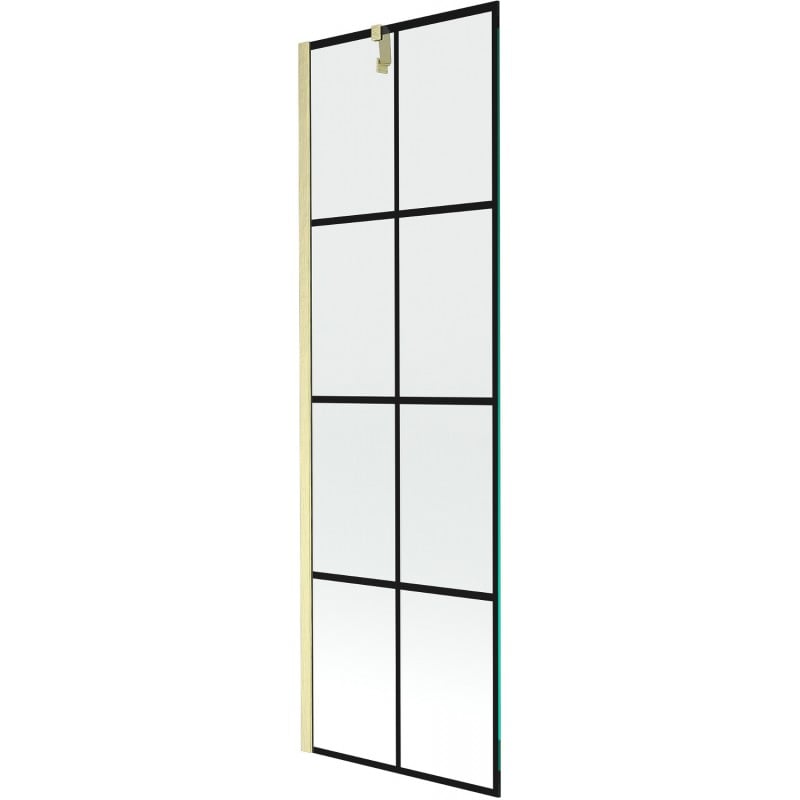 Mexen Next paroi de baignoire à 1 volet 60 x 150 cm, grille noire, or brossé - 895-060-000-00-77-55