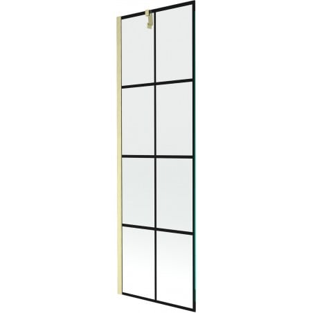 Mexen Next paroi de baignoire à 1 volet 60 x 150 cm, grille noire, or brossé - 895-060-000-00-77-55
