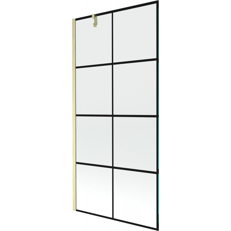 Mexen Next paroi de bain à 1 vantail 90 x 150 cm, quadrillage noir, doré brossé - 895-090-000-00-77-55