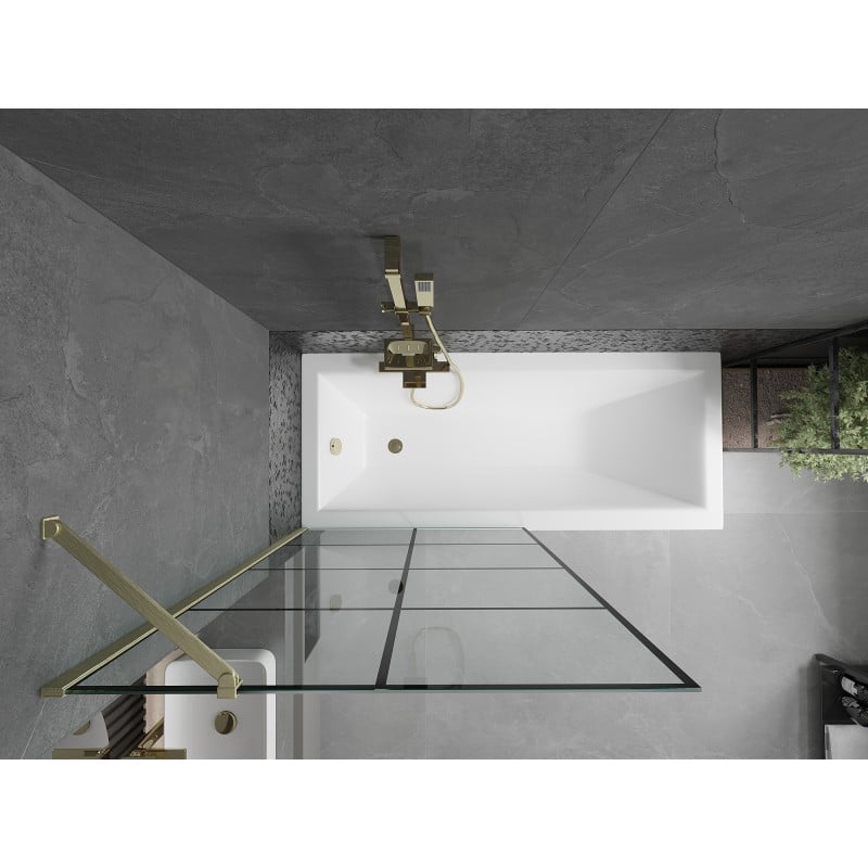 Mexen Next paroi de bain à 1 vantail 90 x 150 cm, quadrillage noir, doré brossé - 895-090-000-00-77-55