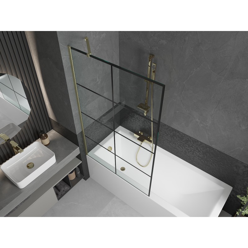 Mexen Next paroi de douche à 1 volet 100 x 150 cm, grille noire, or brossé - 895-100-000-00-77-55