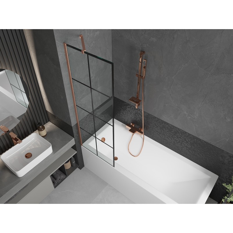 Mexen Next paroi de douche 1 volet 60 x 150 cm, grille noire, cuivre brossé - 895-060-000-00-77-65
