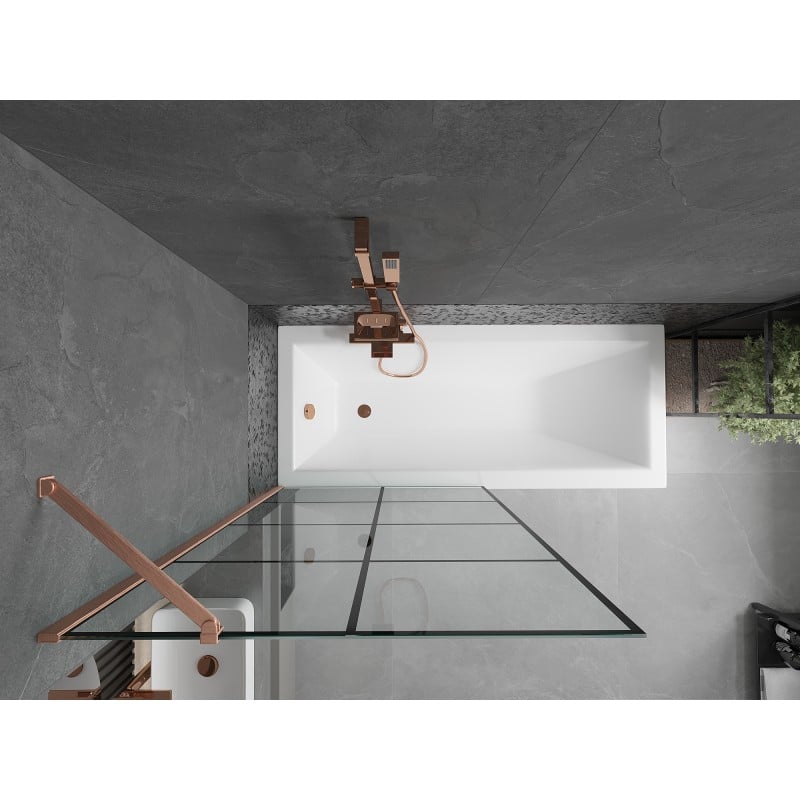 Mexen Next paroi de baignoire à 1 volet 90 x 150 cm, quadrillage noir, cuivre brossé - 895-090-000-00-77-65