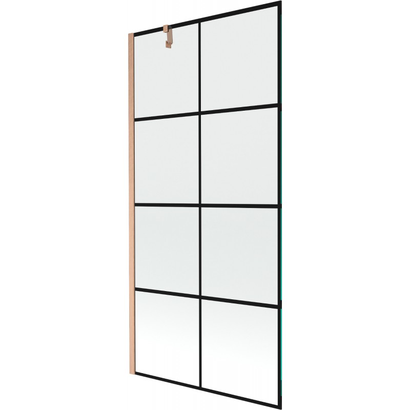 Mexen Next paroi de baignoire à 1 volet 90 x 150 cm, quadrillage noir, cuivre brossé - 895-090-000-00-77-65