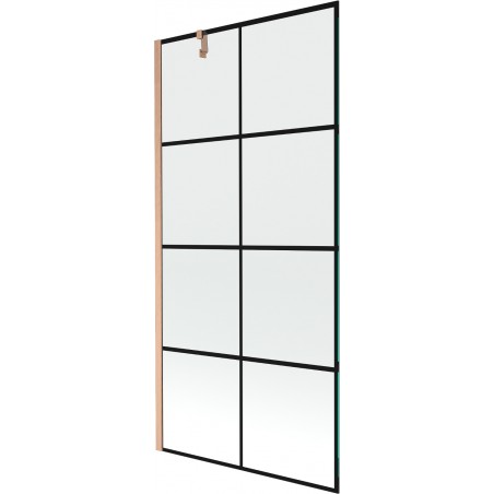 Mexen Next paroi de baignoire à 1 volet 90 x 150 cm, quadrillage noir, cuivre brossé - 895-090-000-00-77-65
