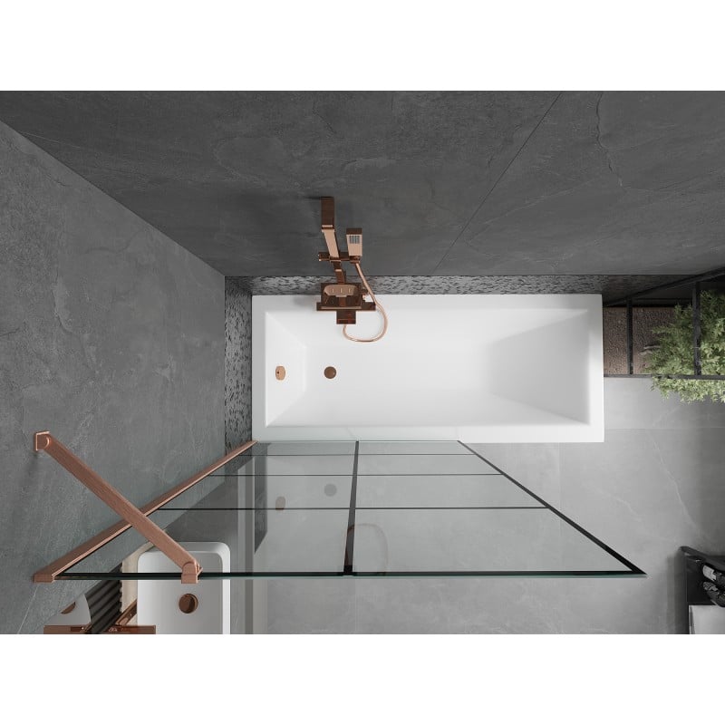 Mexen Next paroi de baignoire 1 volet 100 x 150 cm, motif carreaux noirs, cuivre brossé - 895-100-000-00-77-65