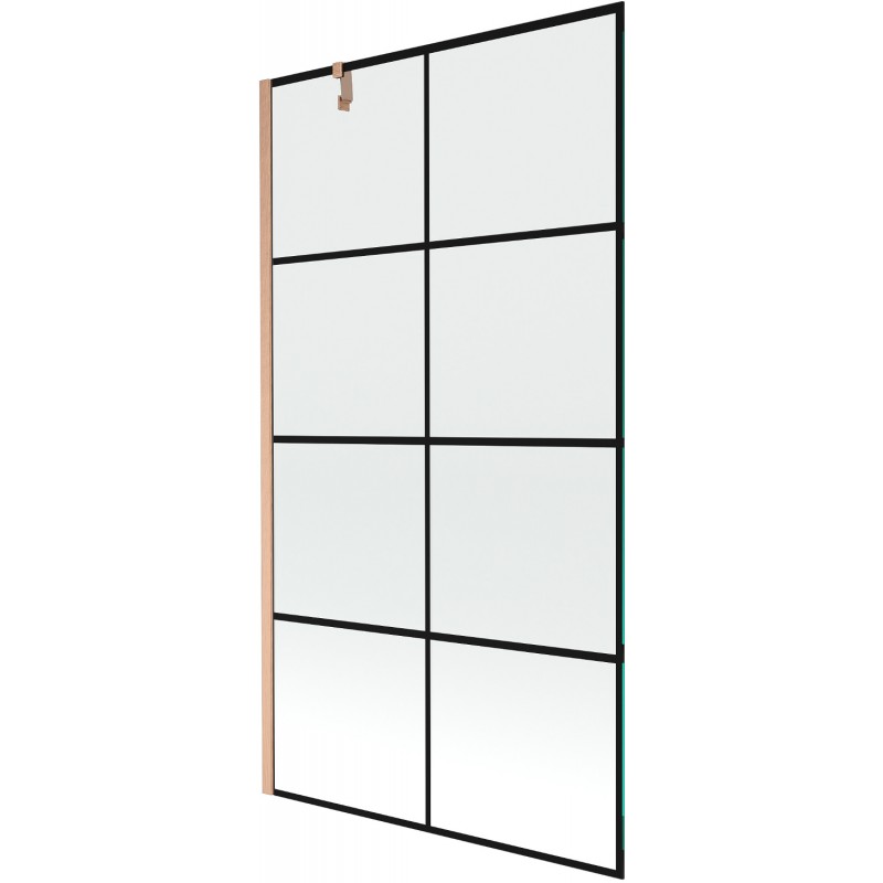 Mexen Next paroi de baignoire 1 volet 100 x 150 cm, motif carreaux noirs, cuivre brossé - 895-100-000-00-77-65