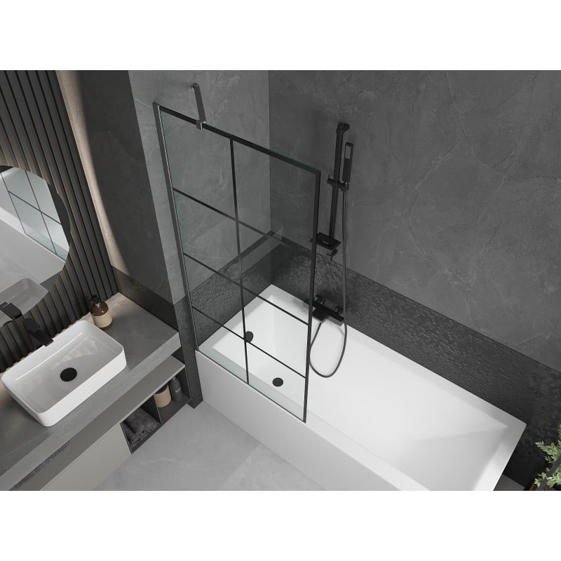 Mexen Next paroi de baignoire 1-volet 80 x 150 cm, grille noire, gris canon brossé - 895-080-000-00-77-66