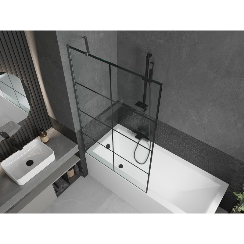 Mexen Next pare-douche à un panneau 100 x 150 cm, grille noire, gun gray brossé - 895-100-000-00-77-66