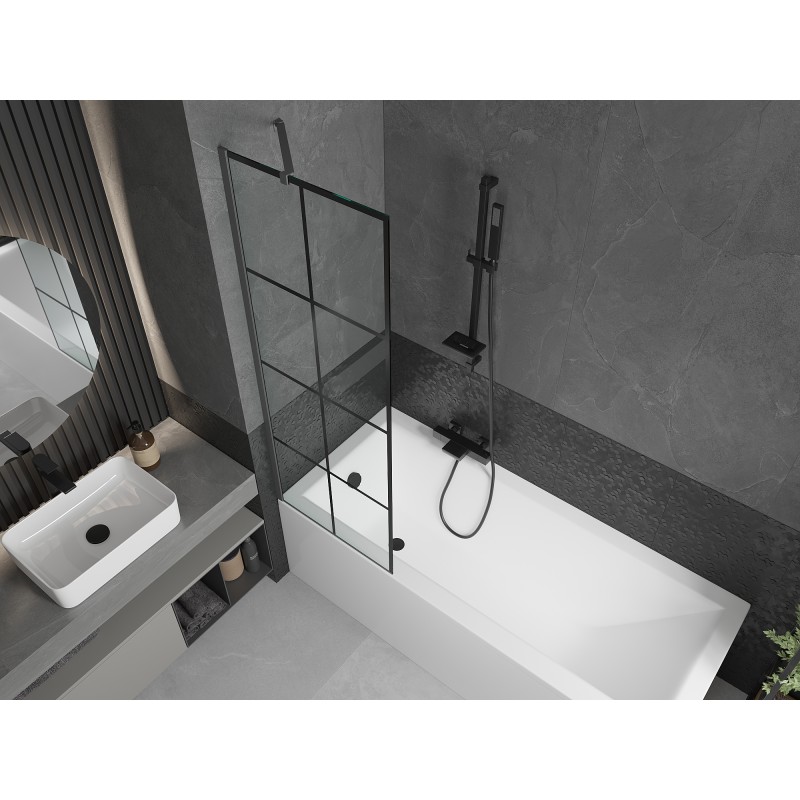 Mexen Next paroi de baignoire 1-volet 60 x 150 cm, grille noire, métal pistolet - 895-060-000-00-77-95
