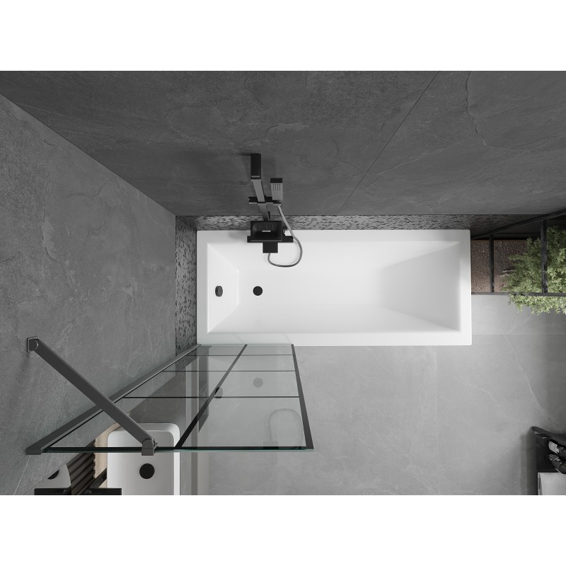 Mexen Next paroi de baignoire 1-volet 60 x 150 cm, grille noire, métal pistolet - 895-060-000-00-77-95