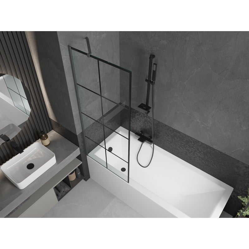 Mexen Next paroi de baignoire à 1 battant 70 x 150 cm, grille noire, gun metal - 895-070-000-00-77-95