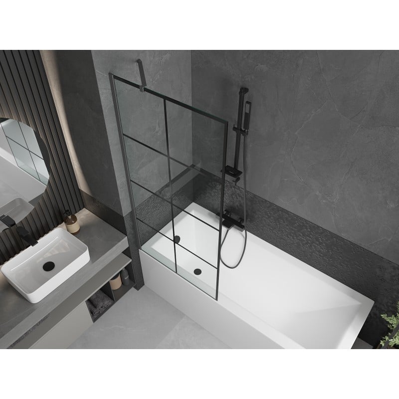 Mexen Next paroi de baignoire 1-panneau 80 x 150 cm, grille noire, métal gun - 895-080-000-00-77-95