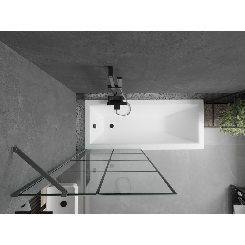 Mexen Next paroi de baignoire 1-panneau 80 x 150 cm, grille noire, métal gun - 895-080-000-00-77-95