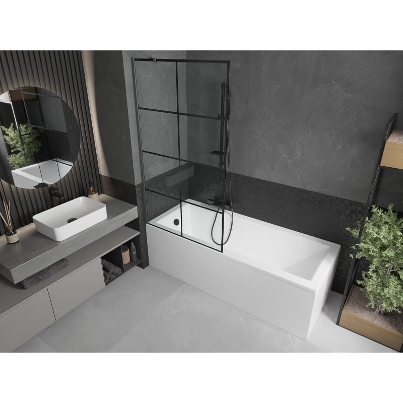 Mexen Next paroi de douche à 1 battant 90 x 150 cm, grille noire, métal canon - 895-090-000-00-77-95