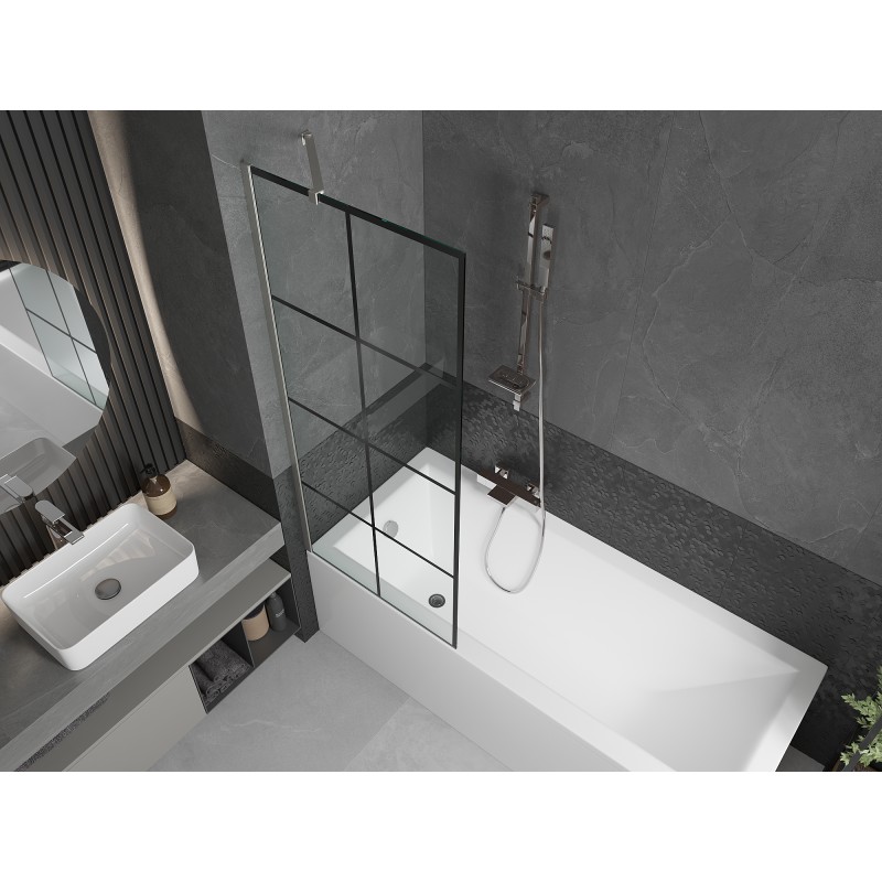 Mexen Next paroi de douche 1 battant 70 x 150 cm, grille noire, nickel brossé - 895-070-000-00-77-97