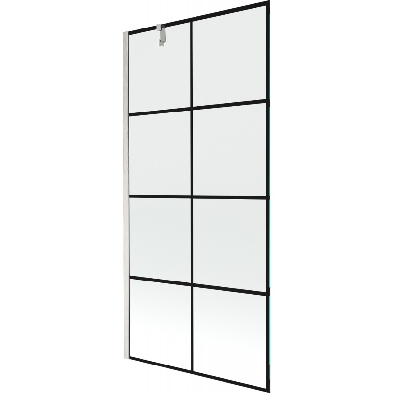 Mexen Next paroi de baignoire à 1 volet 90 x 150 cm, grille noire, nickel brossé - 895-090-000-00-77-97
