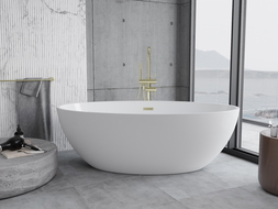 Baignoire autoportante Mexen Nike 175 x 100 cm, blanche, évacuation dorée brossée - 54071751000-55