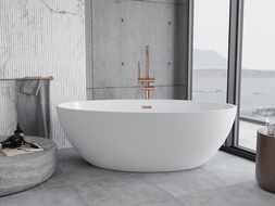 Baignoire Mexen Nike autoportante 175 x 100 cm, blanche, drainage en cuivre brossé - 54071751000-65
