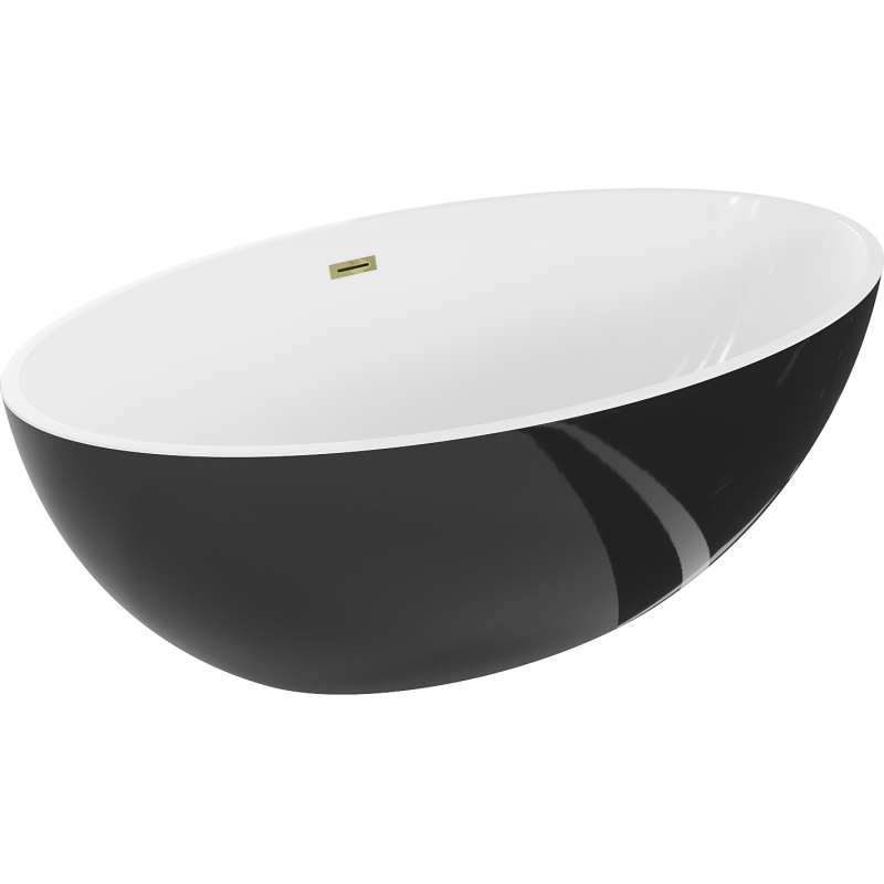 Baignoire Mexen Nike autoportante 175 x 100 cm, blanche/noire, trop-plein doré - 54071751075-50