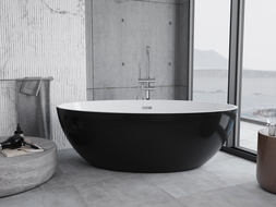 Baignoire Mexen Nike autoportante 175 x 100 cm, blanche/noire, bonde chromée - 54071751075-01