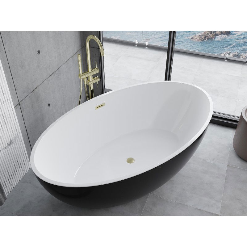 Mexen Nike baignoire autoportante 175 x 100 cm, blanche/noire, trop-plein doré brossé - 54071751075-55