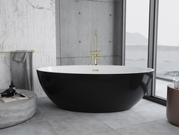 Baignoire Mexen Nike autoportante 175 x 100 cm, blanche/noire, trop-plein doré - 54071751075-50