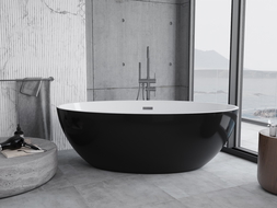 Mexen Nike baignoire autoportante 175 x 100 cm, blanc/noir, trop-plein gris canon brossé - 54071751075-66