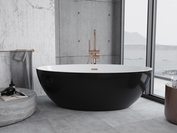 Mexen Nike baignoire autoportante 175 x 100 cm, blanc/noir, trop-plein cuivre brossé - 54071751075-65