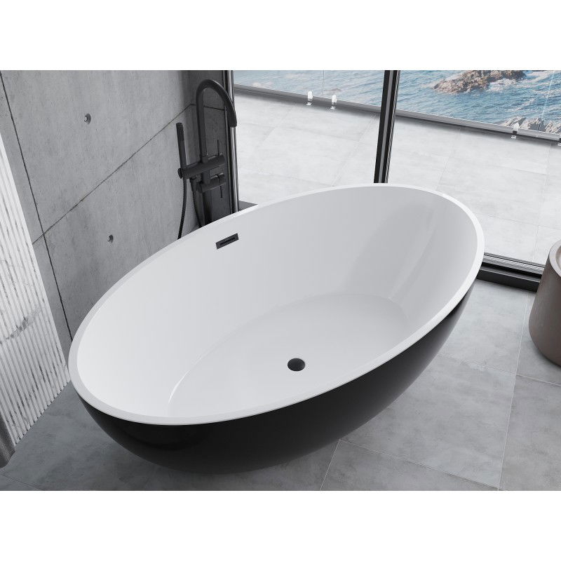 Mexen Nike baignoire autoportante 175 x 100 cm, blanche/noire, trop-plein noir - 54071751075-70