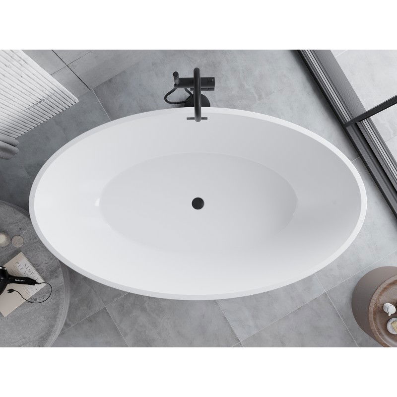 Mexen Nike baignoire autoportante 175 x 100 cm, blanche/noire, trop-plein noir - 54071751075-70