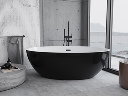 Baignoire Mexen Nike autoportante 175 x 100 cm, blanche/noire, bonde noire - 54071751075-70