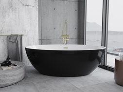 Baignoire autoportante Mexen Nike 175 x 100 cm, blanche/noire, trop-plein en or brossé - 54071751075-55