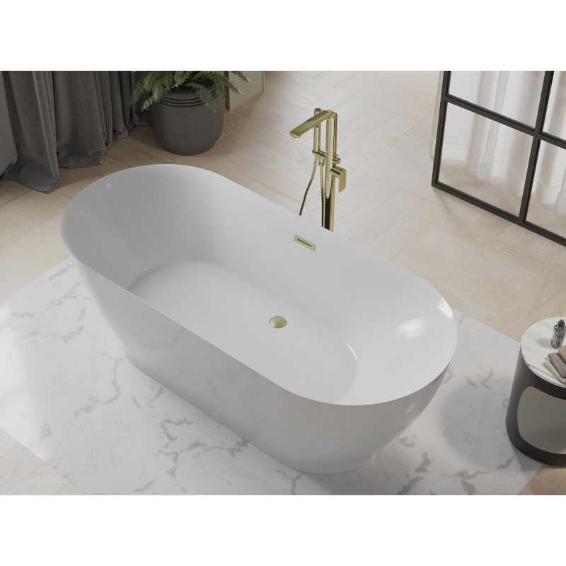 Mexen Roxy baignoire autoportante 180 x 85 cm, blanche, trop-plein en or brossé - 51201808500-55