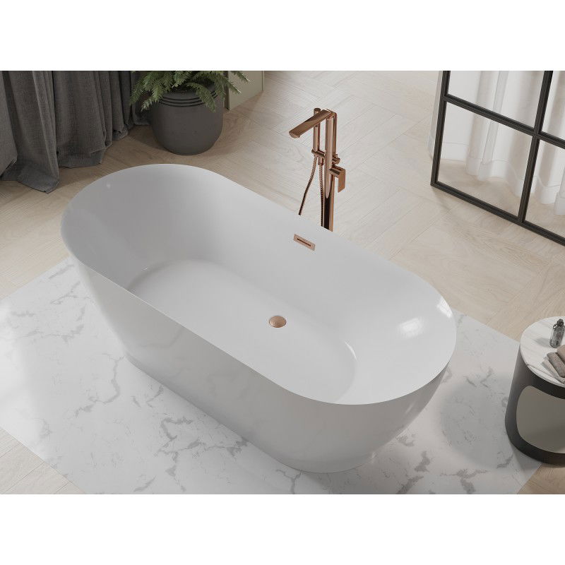 Mexen Roxy baignoire autoportante 180 x 85 cm, blanche, trop-plein en cuivre brossé - 51201808500-65