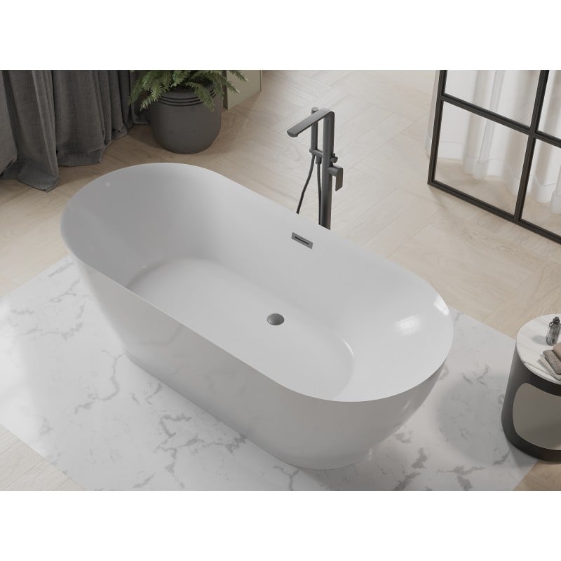 Mexen Roxy baignoire autoportante 180 x 85 cm, blanche, trop-plein gun métal - 51201808500-95