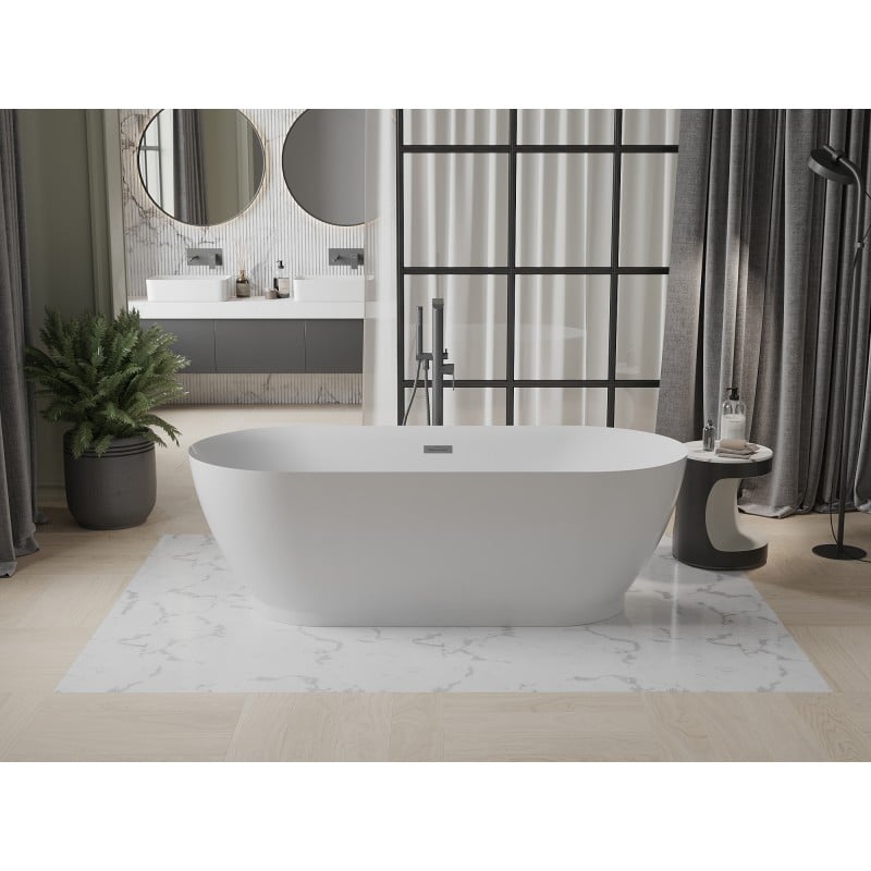 Mexen Roxy baignoire autoportante 180 x 85 cm, blanche, trop-plein gun métal - 51201808500-95