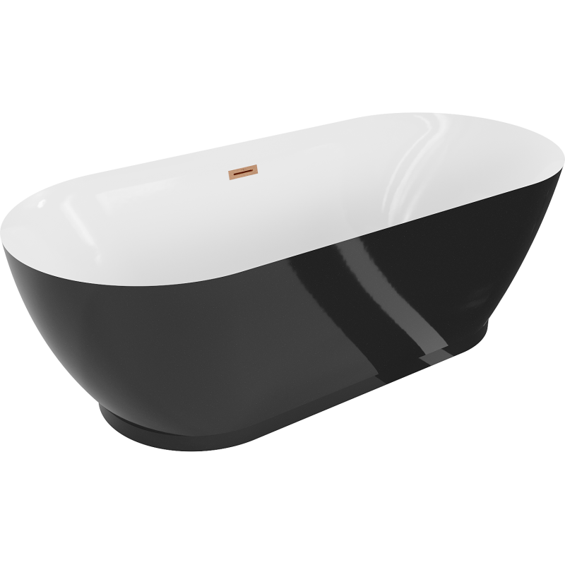 Mexen Roxy baignoire autoportante 180 x 85 cm, blanc/noir, trop-plein cuivre brossé - 51201808575-65