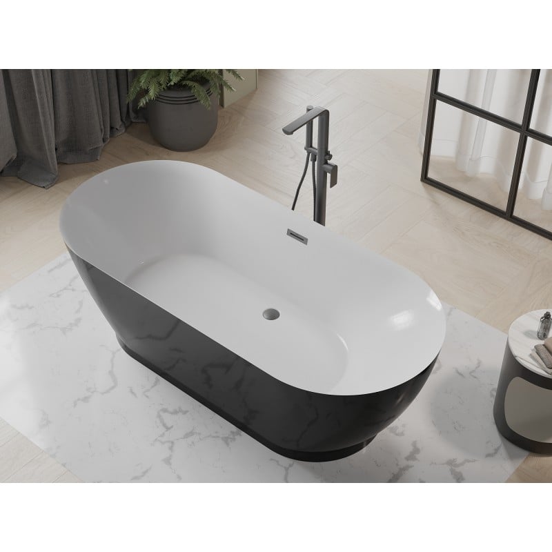 Mexen Roxy baignoire autoportante 180 x 85 cm, blanche/noire, trop-plein gun metal - 51201808575-95