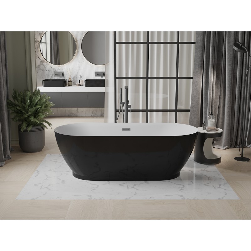 Mexen Roxy baignoire autoportante 180 x 85 cm, blanche/noire, trop-plein gun metal - 51201808575-95