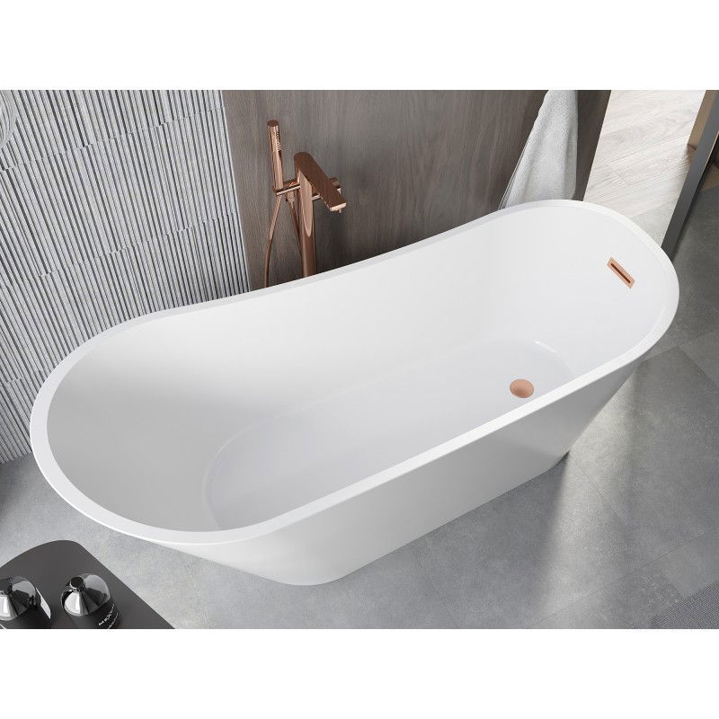 Mexen Alta baignoire autoportante 170 x 75 cm, blanche, trop-plein cuivre brossé - 52141707500-65