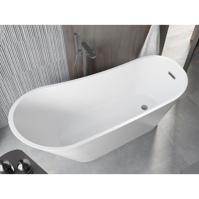 Mexen Alta baignoire autoportante 170 x 75 cm, blanche, trop-plein gris canon brossé - 52141707500-66