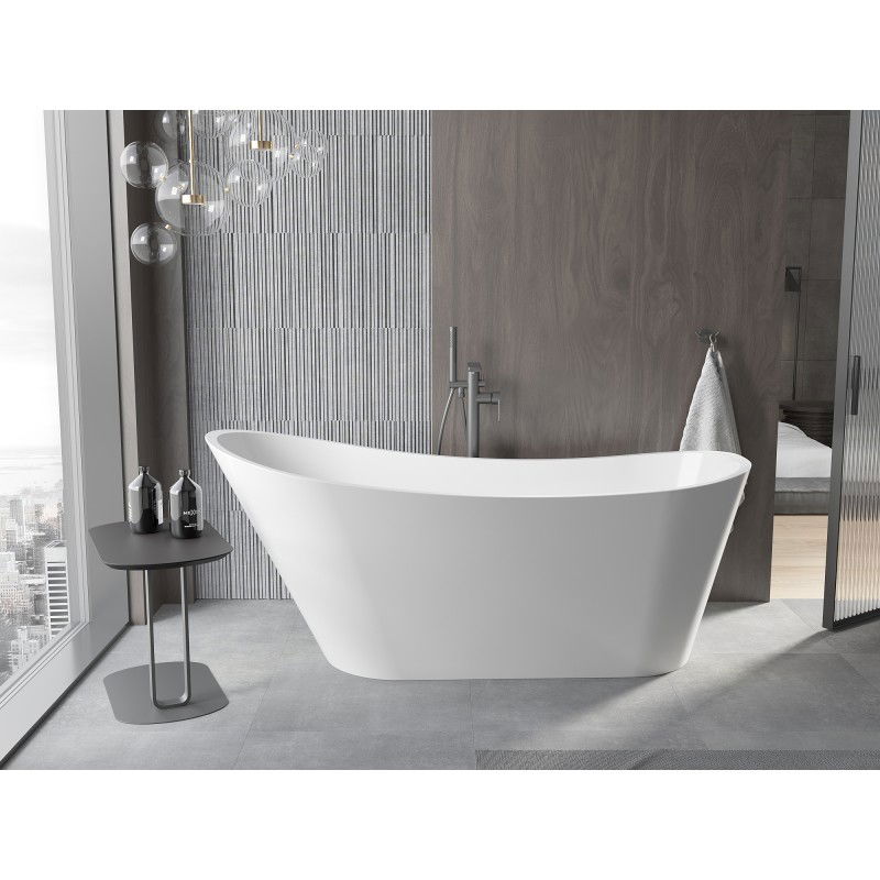 Mexen Alta baignoire autoportante 170 x 75 cm, blanche, trop-plein gris canon brossé - 52141707500-66