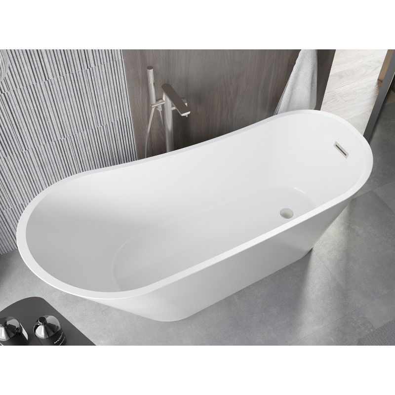 Mexen Alta baignoire autoportante 170 x 75 cm, blanche, trop-plein nickel brossé - 52141707500-97