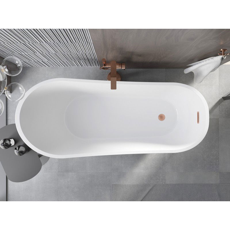 Mexen Alta baignoire autoportante 170 x 75 cm, blanche, trop-plein cuivre brossé - 52141707500-65