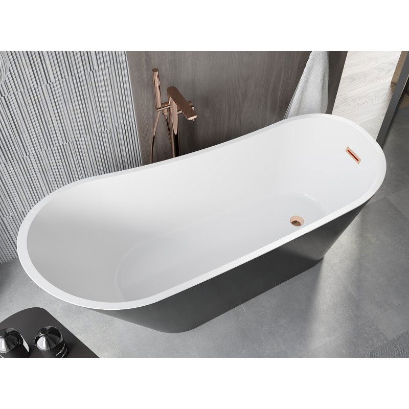 Mexen Alta baignoire autoportante 170 x 75 cm, blanc/noir, trop-plein or rose - 52141707575-60