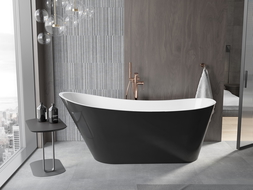 Mexen Alta baignoire autoportante 170 x 75 cm, blanche/noire, évacuation en or rose - 52141707575-60